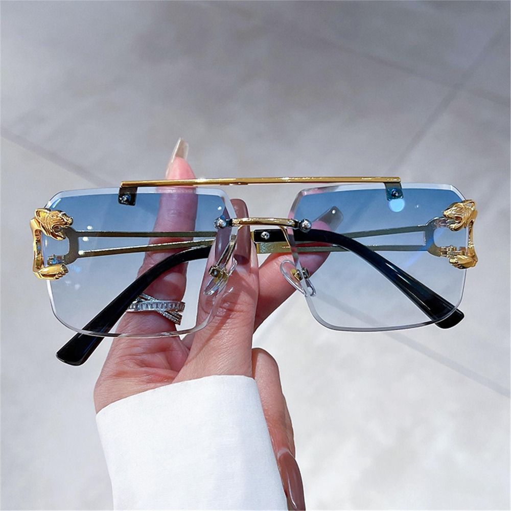 Retro dubbele brug randloze zo - Sunglasses Oversized Square recensie en prijs