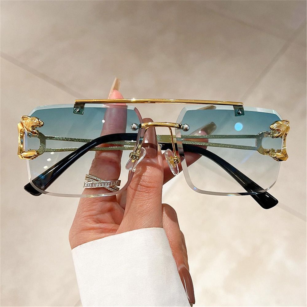 Retro dubbele brug randloze zo - Sunglasses Oversized Square recensie en prijs